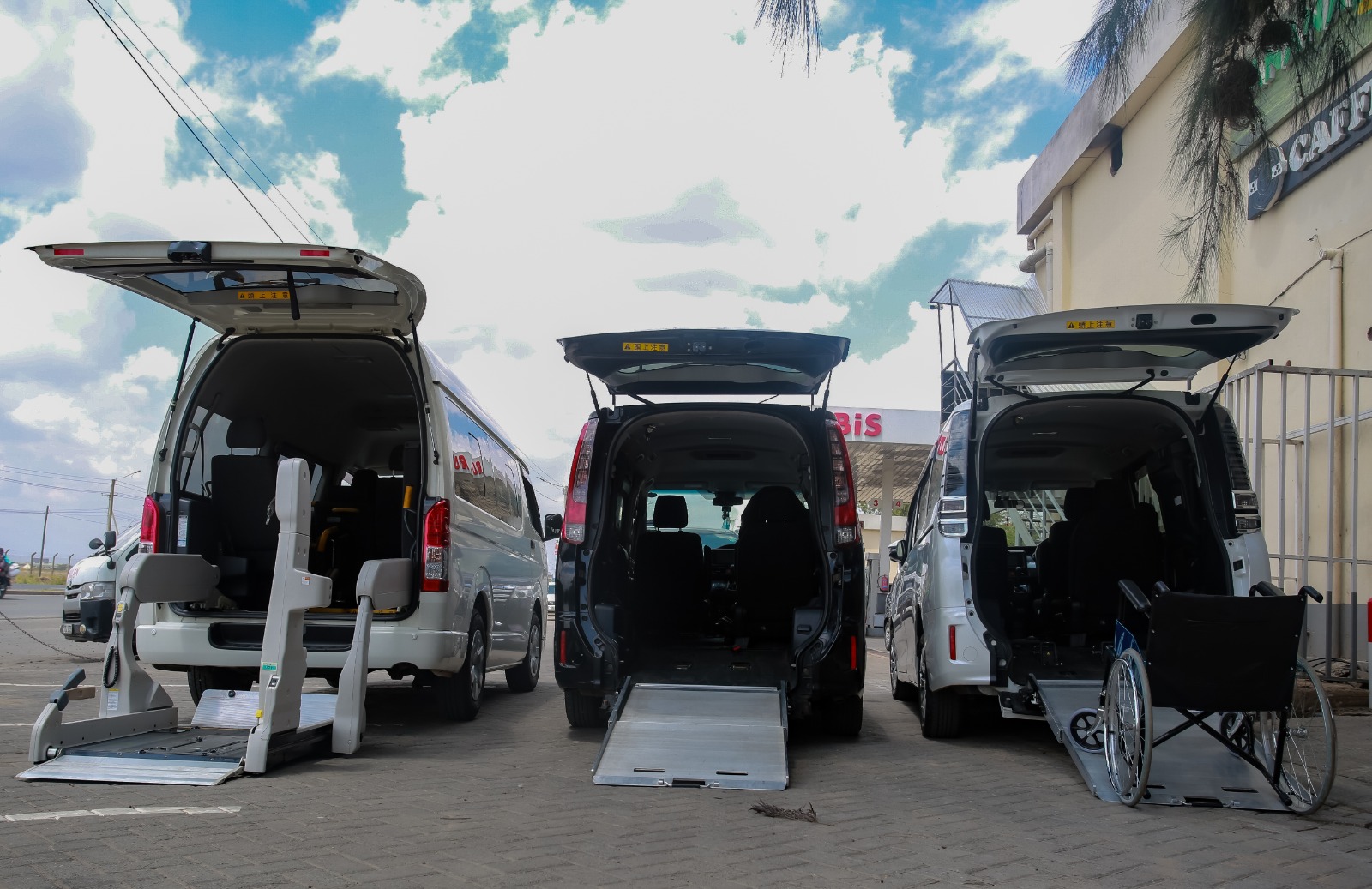 Wheelchair accessible safari Land Cruiser with hydraulic lift in Masai Mara Kenya