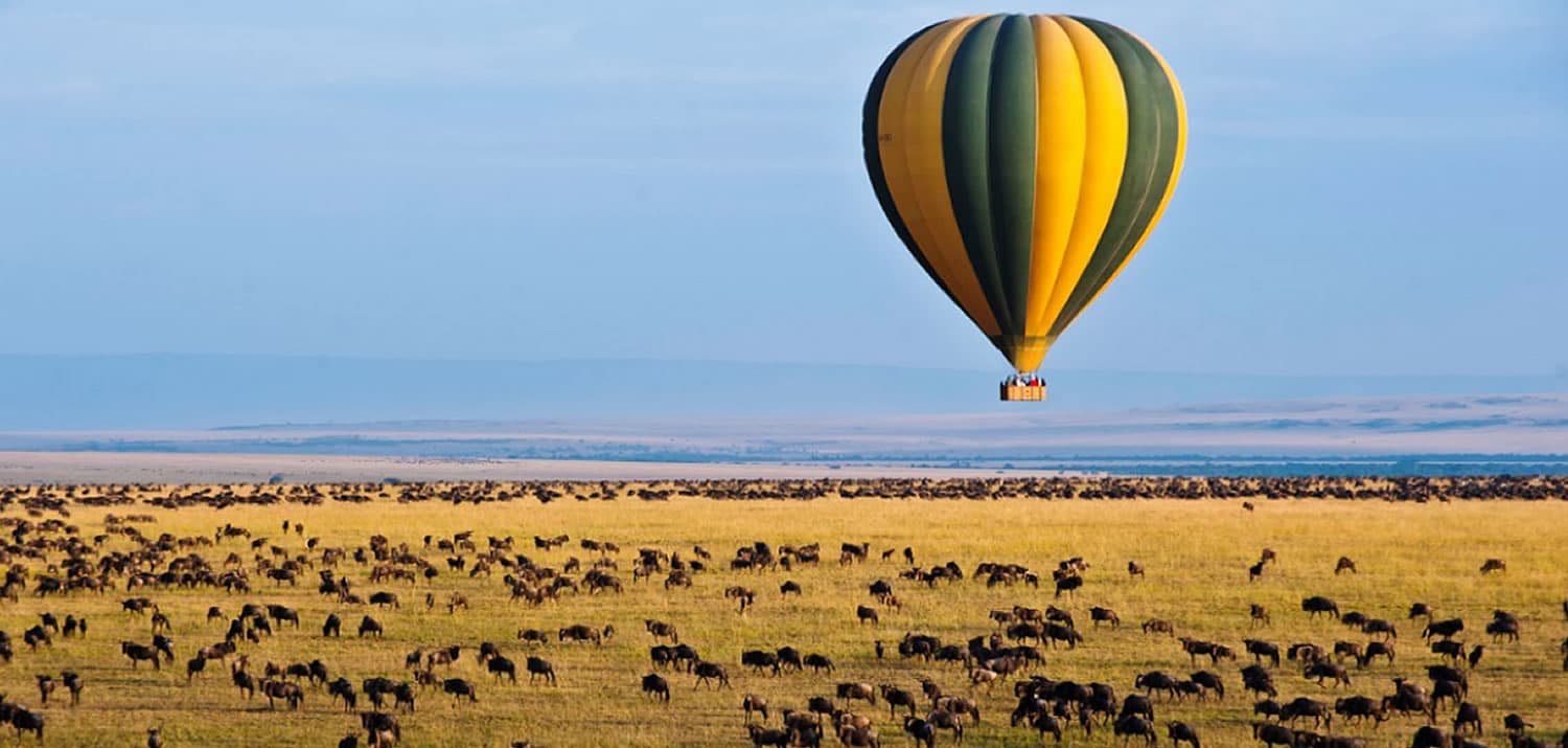 Hot air balloon safari over Masai Mara at sunrise, Kenya